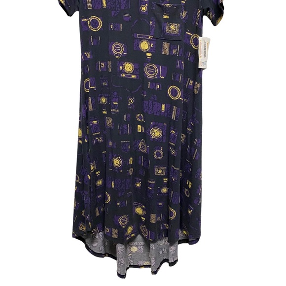 LuLaRoe Carly camera high low dress size XS purple yellow - Picture 2 of 7